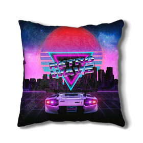 Подушка 3D с принтом RETROWAVE в Новосибирске, наволочка – 100% полиэстер, наполнитель – холлофайбер (легкий наполнитель, не вызывает аллергию). | состоит из подушки и наволочки. Наволочка на молнии, легко снимается для стирки | hotline miami | neon | new retro wave | outrun | outrun electro | retro | retrowave | synth | synthwave | неон | ретро | хотлайн майами