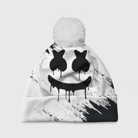 Шапка 3D c помпоном с принтом MARSHMELLO MELT в Новосибирске, 100% полиэстер | универсальный размер, печать по всей поверхности изделия | Тематика изображения на принте: america | dj | marshmello | usa | америка | маршмелло