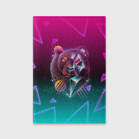 Обложка для паспорта матовая кожа с принтом RETRO CYBER BEAR NEON в Новосибирске, натуральная матовая кожа | размер 19,3 х 13,7 см; прозрачные пластиковые крепления | Тематика изображения на принте: hotline miami | neon | new retro wave | outrun | outrun electro | retro | retrowave | synth | synthwave | медведь | неон | ретро | хотлайн майами