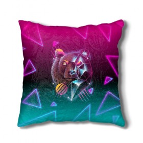 Подушка 3D с принтом RETRO CYBER BEAR NEON в Новосибирске, наволочка – 100% полиэстер, наполнитель – холлофайбер (легкий наполнитель, не вызывает аллергию). | состоит из подушки и наволочки. Наволочка на молнии, легко снимается для стирки | hotline miami | neon | new retro wave | outrun | outrun electro | retro | retrowave | synth | synthwave | медведь | неон | ретро | хотлайн майами