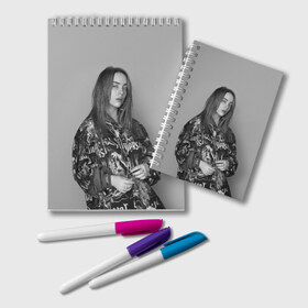 Блокнот с принтом BILLIE EILISH в Новосибирске, 100% бумага | 48 листов, плотность листов — 60 г/м2, плотность картонной обложки — 250 г/м2. Листы скреплены удобной пружинной спиралью. Цвет линий — светло-серый
 | bilie | billi | billie | eilish | eillish | elish | ellish | айлиш | алиш | били | билли | эйлиш | элиш