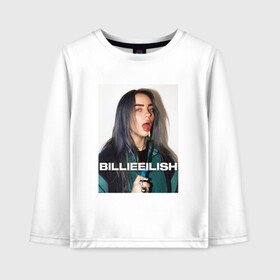 Детский лонгслив хлопок с принтом BILLIE EILISH в Новосибирске, 100% хлопок | круглый вырез горловины, полуприлегающий силуэт, длина до линии бедер | Тематика изображения на принте: bilie | billi | billie | eilish | eillish | elish | ellish | айлиш | алиш | били | билли | эйлиш | элиш