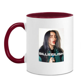 Кружка двухцветная с принтом BILLIE EILISH в Новосибирске, керамика | объем — 330 мл, диаметр — 80 мм. Цветная ручка и кайма сверху, в некоторых цветах — вся внутренняя часть | bilie | billi | billie | eilish | eillish | elish | ellish | айлиш | алиш | били | билли | эйлиш | элиш