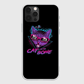 Чехол для iPhone 12 Pro с принтом Cat To The Bone в Новосибирске, силикон | область печати: задняя сторона чехла, без боковых панелей | 80 | bone | bones | cat | cyber | game | hotline | hotlinemiami | maiami | music | outrun | retro | retrowave | skull | synth | synthwave | игра | кибер | кот | кошка | ретро | череп