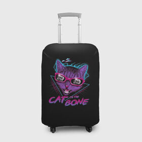 Чехол для чемодана 3D с принтом Cat To The Bone в Новосибирске, 86% полиэфир, 14% спандекс | двустороннее нанесение принта, прорези для ручек и колес | 80 | bone | bones | cat | cyber | game | hotline | hotlinemiami | maiami | music | outrun | retro | retrowave | skull | synth | synthwave | игра | кибер | кот | кошка | ретро | череп