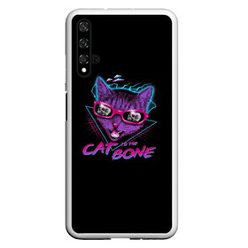 Чехол для Honor 20 с принтом Cat To The Bone в Новосибирске, Силикон | Область печати: задняя сторона чехла, без боковых панелей | 80 | bone | bones | cat | cyber | game | hotline | hotlinemiami | maiami | music | outrun | retro | retrowave | skull | synth | synthwave | игра | кибер | кот | кошка | ретро | череп