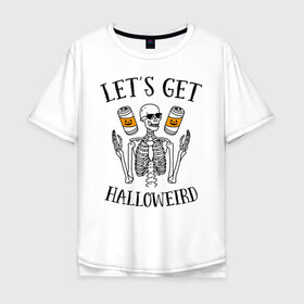 Мужская футболка хлопок Oversize с принтом Хэллоуин в Новосибирске, 100% хлопок | свободный крой, круглый ворот, “спинка” длиннее передней части | halloween | приколы | скелет | ужасы | хеллоуин | хэллоуин | череп