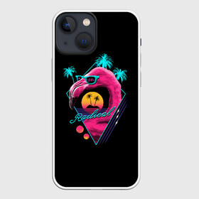 Чехол для iPhone 13 mini с принтом Flamingo в Новосибирске,  |  | 80 | cyber | flamingo | game | hotline | maiami | music | outrun | retro | retrowave | synth | synthwave | игра | кибер | ретро | фламинго