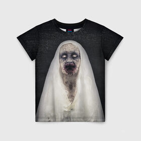 Детская футболка 3D с принтом Страшный призрак в Новосибирске, 100% гипоаллергенный полиэфир | прямой крой, круглый вырез горловины, длина до линии бедер, чуть спущенное плечо, ткань немного тянется | halloween | horror | бабка | приведение | призрак | пятница 13 | страшилки | страшная бабка | страшно | ужасы | хоррор | хэллоуин