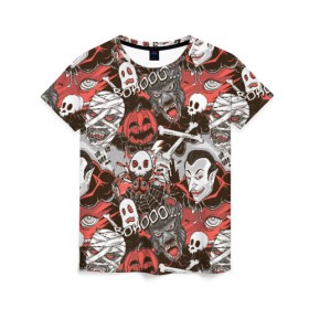 Женская футболка 3D с принтом Дракула и оборотень в Новосибирске, 100% полиэфир ( синтетическое хлопкоподобное полотно) | прямой крой, круглый вырез горловины, длина до линии бедер | halloween | horror | дракула | пятница 13 | страшилки | страшно | ужасы | хоррор | хэллоуин