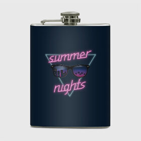 Фляга с принтом Summer Nights в Новосибирске, металлический корпус | емкость 0,22 л, размер 125 х 94 мм. Виниловая наклейка запечатывается полностью | 80 | cyber | game | hotline | hotlinemiami | maiami | music | nights | outrun | retro | retrowave | summer | synth | synthwave | игра | кибер | лето | ночь | ретро