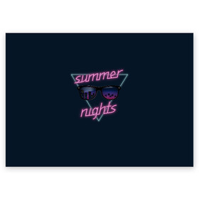 Поздравительная открытка с принтом Summer Nights в Новосибирске, 100% бумага | плотность бумаги 280 г/м2, матовая, на обратной стороне линовка и место для марки
 | 80 | cyber | game | hotline | hotlinemiami | maiami | music | nights | outrun | retro | retrowave | summer | synth | synthwave | игра | кибер | лето | ночь | ретро