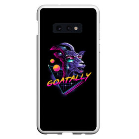 Чехол для Samsung S10E с принтом GOATALLY в Новосибирске, Силикон | Область печати: задняя сторона чехла, без боковых панелей | 80 | cyber | game | goat | hotline | hotlinemiami | maiami | music | outrun | retro | retrowave | synth | synthwave | игра | кибер | козел | ретро