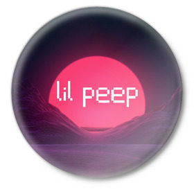 Значок с принтом lil peep(Logo) в Новосибирске,  металл | круглая форма, металлическая застежка в виде булавки | cry baby | lil peep | logo | rap | заход солнца | знаменитости. эмо | известный исполнитель | неон | пип | редактируемое лого | реп | розоватый оттенок | рок | рэп | яркий фон
