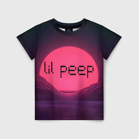 Детская футболка 3D с принтом lil peep(Black Logo) в Новосибирске, 100% гипоаллергенный полиэфир | прямой крой, круглый вырез горловины, длина до линии бедер, чуть спущенное плечо, ткань немного тянется | cry baby | lil peep | logo | rap | заход солнца | знаменитости. эмо | известный исполнитель | неон | пип | редактируемое лого | реп | розоватый оттенок | рок | рэп | яркий фон