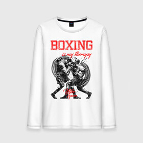Мужской лонгслив хлопок с принтом Boxing is my therapy в Новосибирске, 100% хлопок |  | boxing | mike tyson | my therapy | бокс | майк тайсон