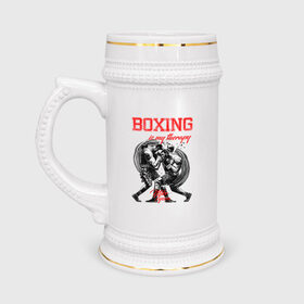 Кружка пивная с принтом Boxing is my therapy в Новосибирске,  керамика (Материал выдерживает высокую температуру, стоит избегать резкого перепада температур) |  объем 630 мл | boxing | mike tyson | my therapy | бокс | майк тайсон