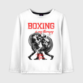 Детский лонгслив хлопок с принтом Boxing is my therapy в Новосибирске, 100% хлопок | круглый вырез горловины, полуприлегающий силуэт, длина до линии бедер | boxing | mike tyson | my therapy | бокс | майк тайсон