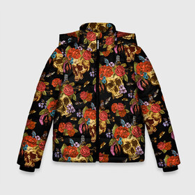 Зимняя куртка для мальчиков 3D с принтом Skulls and Roses в Новосибирске, ткань верха — 100% полиэстер; подклад — 100% полиэстер, утеплитель — 100% полиэстер | длина ниже бедра, удлиненная спинка, воротник стойка и отстегивающийся капюшон. Есть боковые карманы с листочкой на кнопках, утяжки по низу изделия и внутренний карман на молнии. 

Предусмотрены светоотражающий принт на спинке, радужный светоотражающий элемент на пуллере молнии и на резинке для утяжки | Тематика изображения на принте: flowers | halloween | rose | skull | tattoo | жуки | насекомые | роза | тату | татуировка | хеллоуин | хэллоуин | цветок | цветы | череп