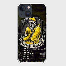 Чехол для iPhone 13 mini с принтом Городской хулиган в Новосибирске,  |  | банда | бандит | бой | гангстер | гопник | город | дизайн | злой | искусство | кепка | молодёжь | наглость | ночь | одежда | опасный | платок | разбойник | рисунок | ужас | футбол | череп