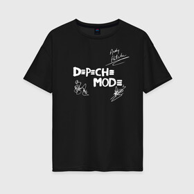 Женская футболка хлопок Oversize с принтом Автографы Depeche Mode в Новосибирске, 100% хлопок | свободный крой, круглый ворот, спущенный рукав, длина до линии бедер
 | depeche mode | альтернативный | вестник моды | депеш мод | депешмод | дэйв гаан | индастриал | мартин гор | музыка | новая волна | роза | рок | синти поп | электроник | энди флетчер