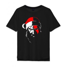 Мужская футболка хлопок Oversize с принтом Santa Kratos в Новосибирске, 100% хлопок | свободный крой, круглый ворот, “спинка” длиннее передней части | 20 | 2020 | christmas | claus | god | kratos | merry | new | of | santa | war | year | бог | войны | год | дед | клаус | кратос | мороз | новый | новый год | праздник | рождество | санта | хипстер