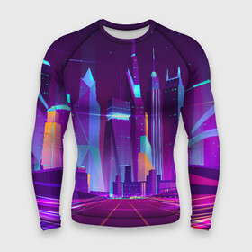 Мужской рашгард 3D с принтом НЕОНОВЫЙ ГОРОД в Новосибирске,  |  | galaxy | geometry | hotline miami | neon | new retro wave | outrun | outrun electro | retro | retrowave | space | synth | synthwave | геометрия | космос | неон | ретро | фигуры | хотлайн майами