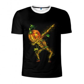 Мужская футболка 3D спортивная с принтом Dabbing Pumpkin в Новосибирске, 100% полиэстер с улучшенными характеристиками | приталенный силуэт, круглая горловина, широкие плечи, сужается к линии бедра | 19 | 2019 | cat | ghost | halloween | ведьма | динозавр | кости | кошка | ночь | паук | приведение | призрак | скелет | тыква | тьма | ужас | хелловин | хеллоувин | хэллоуин | череп