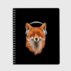 Тетрадь с принтом Лиса в наушниках в Новосибирске, 100% бумага | 48 листов, плотность листов — 60 г/м2, плотность картонной обложки — 250 г/м2. Листы скреплены сбоку удобной пружинной спиралью. Уголки страниц и обложки скругленные. Цвет линий — светло-серый
 | Тематика изображения на принте: 20 | 2020 | 2k20 | 2к20 | animal | animals | forest | fox | headphones | music | new year | redhead | smile | животное | животные | зима | лес | лис | лиса | лисица | музыка | наушники | новый год | рыжая | смайл | улыбка | фыр