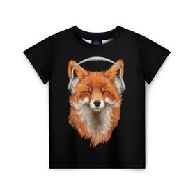 Детская футболка 3D с принтом Лиса в наушниках в Новосибирске, 100% гипоаллергенный полиэфир | прямой крой, круглый вырез горловины, длина до линии бедер, чуть спущенное плечо, ткань немного тянется | Тематика изображения на принте: 20 | 2020 | 2k20 | 2к20 | animal | animals | forest | fox | headphones | music | new year | redhead | smile | животное | животные | зима | лес | лис | лиса | лисица | музыка | наушники | новый год | рыжая | смайл | улыбка | фыр
