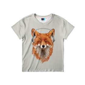 Детская футболка 3D с принтом Лиса в наушниках в Новосибирске, 100% гипоаллергенный полиэфир | прямой крой, круглый вырез горловины, длина до линии бедер, чуть спущенное плечо, ткань немного тянется | Тематика изображения на принте: 20 | 2020 | 2k20 | 2к20 | animal | animals | forest | fox | headphones | music | new year | redhead | smile | животное | животные | зима | лес | лис | лиса | лисица | музыка | наушники | новый год | рыжая | смайл | улыбка | фыр