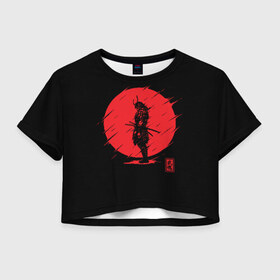Женская футболка Cropp-top с принтом Samurai в Новосибирске, 100% полиэстер | круглая горловина, длина футболки до линии талии, рукава с отворотами | ahegao | anime | blood | japan | samurai | senpai | warior | аниме | ахегао | воин | катана | кровавая | кровавый | кровь | луна | самураи | самурай | семпай | сенпай | солнце | япония