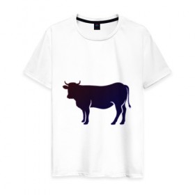 Мужская футболка хлопок с принтом Корова(темно-синий неон) в Новосибирске, 100% хлопок | прямой крой, круглый вырез горловины, длина до линии бедер, слегка спущенное плечо. | animals | neon | животные | звери | корова | коровка | коровы | неон | прикольная картинка