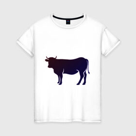 Женская футболка хлопок с принтом Корова(темно-синий неон) в Новосибирске, 100% хлопок | прямой крой, круглый вырез горловины, длина до линии бедер, слегка спущенное плечо | animals | neon | животные | звери | корова | коровка | коровы | неон | прикольная картинка