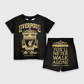 Детский костюм с шортами 3D с принтом Ливерпуль в Новосибирске,  |  | liverpool | liverpool fc | ynwa | you never walk alone | ливерпуль | фан ливерпуля | фанатская | футбол | футболист | футбольный клуб | энфильд