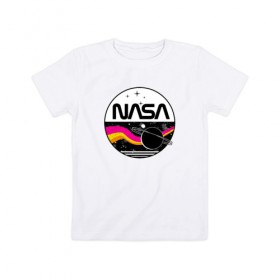 Детская футболка хлопок с принтом Retro NASA в Новосибирске, 100% хлопок | круглый вырез горловины, полуприлегающий силуэт, длина до линии бедер | mars | nasa | space | галактика | земля | илон | инопланетяне | инопланетянин | картинка | картинки | космонавт | космос | луна | марс | маск | мода | надпись | наса | планета | планеты