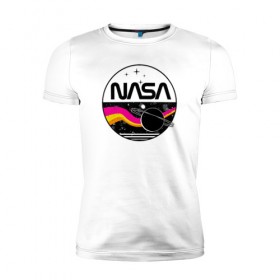 Мужская футболка премиум с принтом Retro NASA в Новосибирске, 92% хлопок, 8% лайкра | приталенный силуэт, круглый вырез ворота, длина до линии бедра, короткий рукав | mars | nasa | space | галактика | земля | илон | инопланетяне | инопланетянин | картинка | картинки | космонавт | космос | луна | марс | маск | мода | надпись | наса | планета | планеты