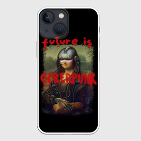 Чехол для iPhone 13 mini с принтом Cyberpunk Mona Lisa в Новосибирске,  |  | 2077 | cyberpunk | cyberpunk 2077 | game | keanu reeves | lisa | mona | samurai | игра | искуство | картина | киану ривз | кибер | киберпанк | киборг | лиза | мона | робот | самураи