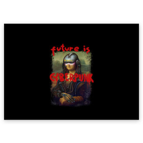 Поздравительная открытка с принтом Cyberpunk Mona Lisa в Новосибирске, 100% бумага | плотность бумаги 280 г/м2, матовая, на обратной стороне линовка и место для марки
 | 2077 | cyberpunk | cyberpunk 2077 | game | keanu reeves | lisa | mona | samurai | игра | искуство | картина | киану ривз | кибер | киберпанк | киборг | лиза | мона | робот | самураи