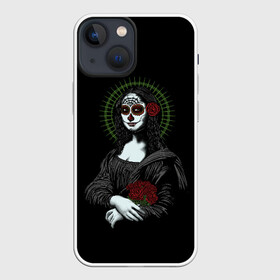 Чехол для iPhone 13 mini с принтом Mona Lisa   Santa Muerte в Новосибирске,  |  | dead | death | lisa | mona | muerte | muertos | santa | день | искуство | картина | лиза | мона | муэрте | муэртес | муэртос | роза | розы | санта | тату | татуировка | цветы | череп