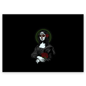 Поздравительная открытка с принтом Mona Lisa - Santa Muerte в Новосибирске, 100% бумага | плотность бумаги 280 г/м2, матовая, на обратной стороне линовка и место для марки
 | dead | death | lisa | mona | muerte | muertos | santa | день | искуство | картина | лиза | мона | муэрте | муэртес | муэртос | роза | розы | санта | тату | татуировка | цветы | череп