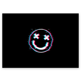 Поздравительная открытка с принтом Glitch Smile в Новосибирске, 100% бумага | плотность бумаги 280 г/м2, матовая, на обратной стороне линовка и место для марки
 | art | glitch | smile | арт | глитч | глич | картинка | картинки | мода | прикольная | прикольные | смайл | смайли | смайлик | тренд | тренды