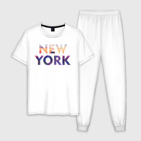 Мужская пижама хлопок с принтом NEW YORK в Новосибирске, 100% хлопок | брюки и футболка прямого кроя, без карманов, на брюках мягкая резинка на поясе и по низу штанин
 | new york | ny | usa | нью йорк | сша | туризм