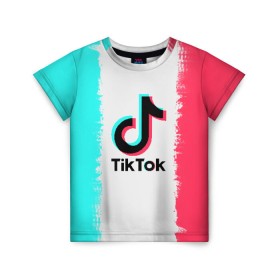 Детская футболка 3D с принтом TIKTOK в Новосибирске, 100% гипоаллергенный полиэфир | прямой крой, круглый вырез горловины, длина до линии бедер, чуть спущенное плечо, ткань немного тянется | tik | tik tok | tiktok | tok | тик | тик ток | тикток | ток