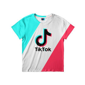 Детская футболка 3D с принтом TIKTOK в Новосибирске, 100% гипоаллергенный полиэфир | прямой крой, круглый вырез горловины, длина до линии бедер, чуть спущенное плечо, ткань немного тянется | tik | tik tok | tiktok | tok | тик | тик ток | тикток | ток