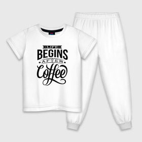 Детская пижама хлопок с принтом Жизнь начинается после кофе в Новосибирске, 100% хлопок |  брюки и футболка прямого кроя, без карманов, на брюках мягкая резинка на поясе и по низу штанин
 | 