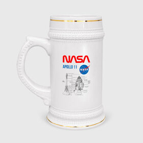 Кружка пивная с принтом Nasa Apollo 11 (двухсторонняя) в Новосибирске,  керамика (Материал выдерживает высокую температуру, стоит избегать резкого перепада температур) |  объем 630 мл | apollo 11 | apolo 11 | apolon 11 | аполлон 11 | аполон 11 | наса | насса
