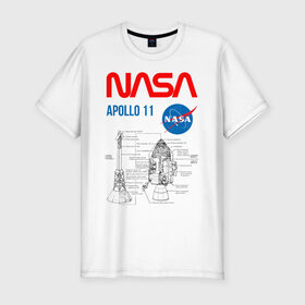 Мужская футболка премиум с принтом Nasa Apollo 11 (двухсторонняя) в Новосибирске, 92% хлопок, 8% лайкра | приталенный силуэт, круглый вырез ворота, длина до линии бедра, короткий рукав | apollo 11 | apolo 11 | apolon 11 | аполлон 11 | аполон 11 | наса | насса