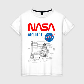 Женская футболка хлопок с принтом Nasa Apollo 11 (двухсторонняя) в Новосибирске, 100% хлопок | прямой крой, круглый вырез горловины, длина до линии бедер, слегка спущенное плечо | apollo 11 | apolo 11 | apolon 11 | аполлон 11 | аполон 11 | наса | насса