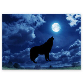 Поздравительная открытка с принтом WOLF в Новосибирске, 100% бумага | плотность бумаги 280 г/м2, матовая, на обратной стороне линовка и место для марки
 | wolf | волк | луна | ночь